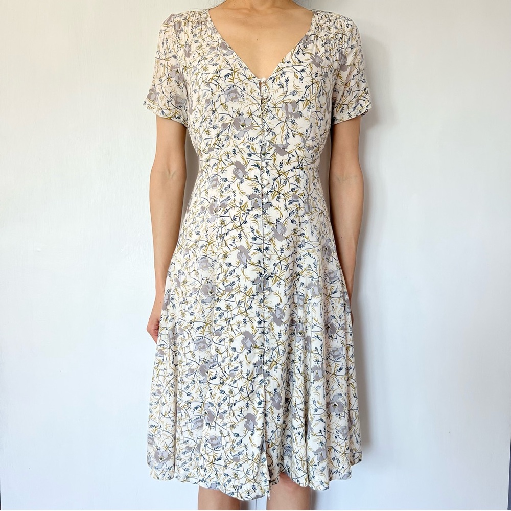 Free people summer floral cream full swing short sleeve dress - size 0